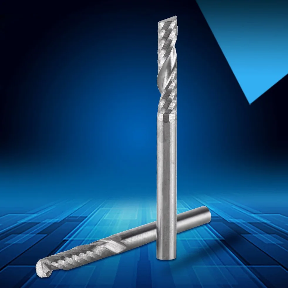 5 Pezzi Frese Set, 1/8" Gambo 3.175x22mm Fresa a Spirale, Carburo di Tungsteno Singolo Flauto Fresa Spirale CNC Frese, per Legno Alluminio Acciaio Titanio