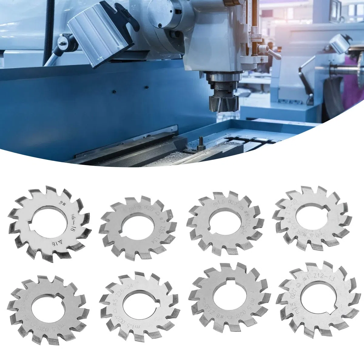 8Pcs Gear Cutter 20 ° Gear Cutter M1.5 Fresa per Ingranaggi in Acciaio Ad Alta Velocità Forniture Industriali